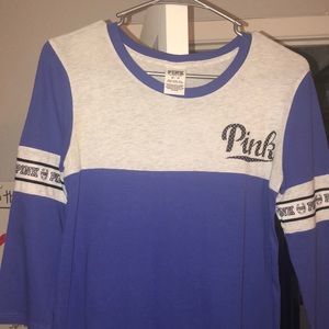 VS PINK Mid sleeve blue and light grey tee